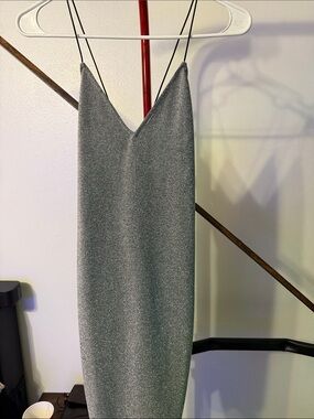 Metallic Silver Strapless Slip Dress